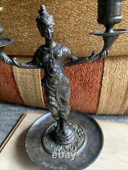 RARE ANCIEN CHANDELIER STATUE VIDE POCHE BRONZE SIGNÉ F. SOUCHAL PARIS H 26 cm