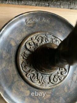 RARE ANCIEN CHANDELIER STATUE VIDE POCHE BRONZE SIGNÉ F. SOUCHAL PARIS H 26 cm