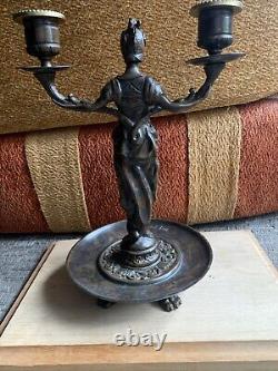 RARE ANCIEN CHANDELIER STATUE VIDE POCHE BRONZE SIGNÉ F. SOUCHAL PARIS H 26 cm