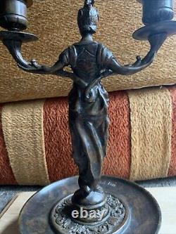 RARE ANCIEN CHANDELIER STATUE VIDE POCHE BRONZE SIGNÉ F. SOUCHAL PARIS H 26 cm