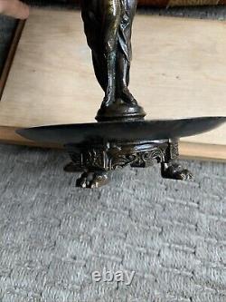 RARE ANCIEN CHANDELIER STATUE VIDE POCHE BRONZE SIGNÉ F. SOUCHAL PARIS H 26 cm