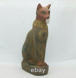 RARE ANCIEN ÉGYPTIEN ANTIQUE Bastet Cat Bast Statue Pierre 1659-1514 BC (MX)