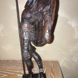 RARE Ancien Grand Don Quixote Quichotte OURO Sculpture Statue En Bois Sculpté