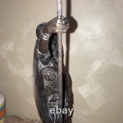 RARE Ancien Grand Don Quixote Quichotte OURO Sculpture Statue En Bois Sculpté