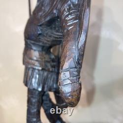 RARE Ancien Grand Don Quixote Quichotte OURO Sculpture Statue En Bois Sculpté