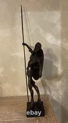 RARE Ancien Grand Don Quixote Quichotte OURO Sculpture Statue En Bois Sculpté
