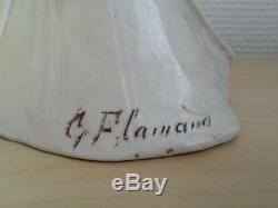 RARE BELLE ancienne SCULPTURE BUSTE FEMME BISCUIT signé G. FLAMAND art nouveau