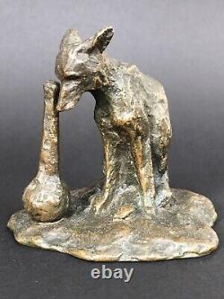 RARE ancien BRONZE signé ARY BITTER Fables de La Fontaine RENARD ET LA CIGOGNE