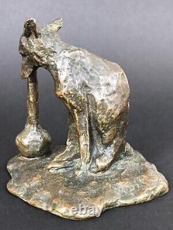 RARE ancien BRONZE signé ARY BITTER Fables de La Fontaine RENARD ET LA CIGOGNE