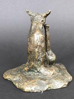 RARE ancien BRONZE signé ARY BITTER Fables de La Fontaine RENARD ET LA CIGOGNE