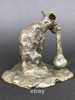 RARE ancien BRONZE signé ARY BITTER Fables de La Fontaine RENARD ET LA CIGOGNE