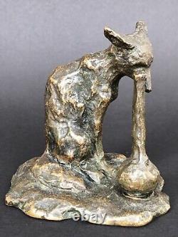 RARE ancien BRONZE signé ARY BITTER Fables de La Fontaine RENARD ET LA CIGOGNE