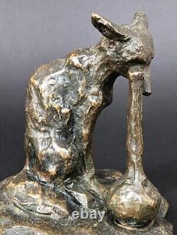 RARE ancien BRONZE signé ARY BITTER Fables de La Fontaine RENARD ET LA CIGOGNE