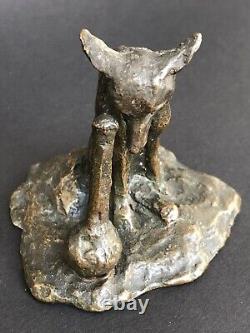 RARE ancien BRONZE signé ARY BITTER Fables de La Fontaine RENARD ET LA CIGOGNE