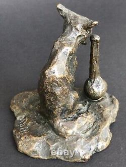 RARE ancien BRONZE signé ARY BITTER Fables de La Fontaine RENARD ET LA CIGOGNE