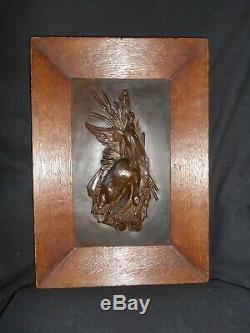 Rare Ancien Paire Trophée Chasse Pierre Jules Mène Plaque Bronze Art Populaire