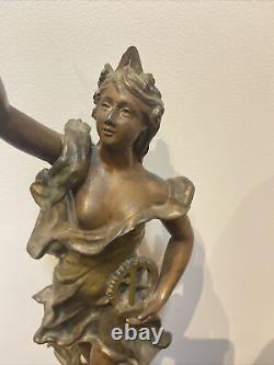 Rare Ancien Statue Régule Femme Signé Charles Ruchot