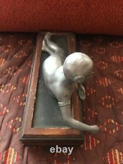 Rare Ancienne Statue Femme Élégante Art Nouveau En Métal Socle En Bois