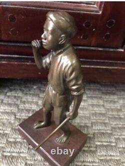 Rare Ancienne Statue Jeune Homme Indonesie En Bronze Et Socle En Bois