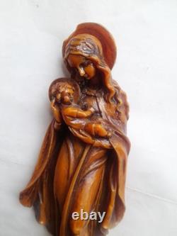 Rare Importante Ancienne Statue Religieuse Sainte Vierge Christ Jésus Sculpture