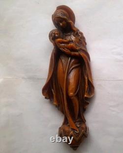 Rare Importante Ancienne Statue Religieuse Sainte Vierge Christ Jésus Sculpture