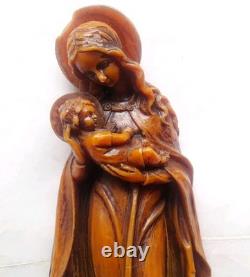 Rare Importante Ancienne Statue Religieuse Sainte Vierge Christ Jésus Sculpture
