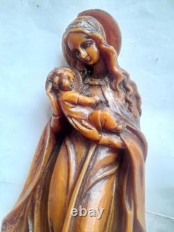 Rare Importante Ancienne Statue Religieuse Sainte Vierge Christ Jésus Sculpture
