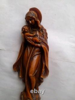 Rare Importante Ancienne Statue Religieuse Sainte Vierge Christ Jésus Sculpture