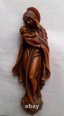 Rare Importante Ancienne Statue Religieuse Sainte Vierge Christ Jésus Sculpture