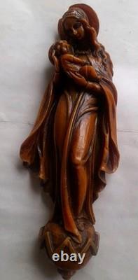Rare Importante Ancienne Statue Religieuse Sainte Vierge Christ Jésus Sculpture