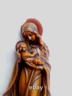 Rare Importante Ancienne Statue Religieuse Sainte Vierge Christ Jésus Sculpture