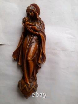 Rare Importante Ancienne Statue Religieuse Sainte Vierge Christ Jésus Sculpture