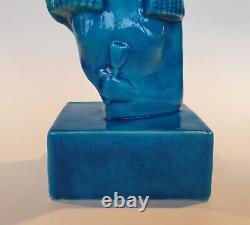 Rare SCULPTURE ancienne égyptienne PRIMAVERA signée VF en CERAMIQUE bleue