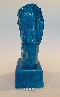 Rare SCULPTURE ancienne égyptienne PRIMAVERA signée VF en CERAMIQUE bleue