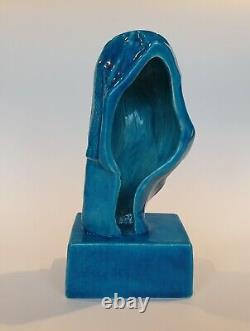 Rare SCULPTURE ancienne égyptienne PRIMAVERA signée VF en CERAMIQUE bleue