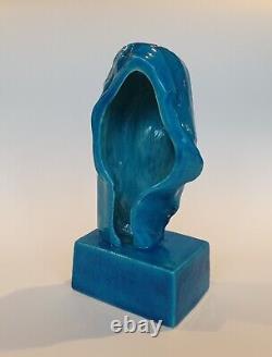 Rare SCULPTURE ancienne égyptienne PRIMAVERA signée VF en CERAMIQUE bleue