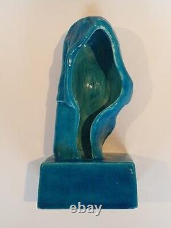 Rare SCULPTURE ancienne égyptienne PRIMAVERA signée VF en CERAMIQUE bleue