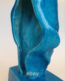 Rare SCULPTURE ancienne égyptienne PRIMAVERA signée VF en CERAMIQUE bleue