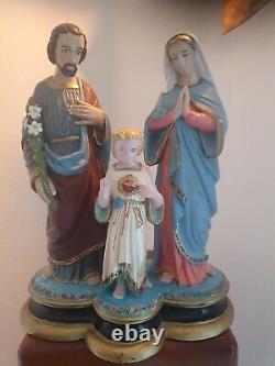 Rare Sculpture Statue Ancienne Sainte Famille Bois (Jesus Christ Joseph Marie)