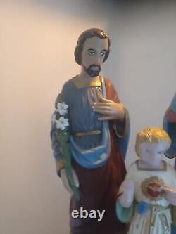 Rare Sculpture Statue Ancienne Sainte Famille Bois (Jesus Christ Joseph Marie)