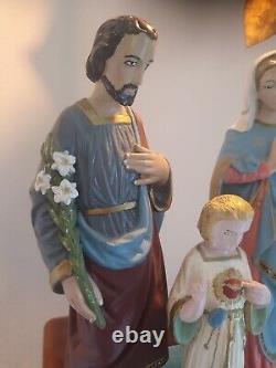 Rare Sculpture Statue Ancienne Sainte Famille Bois (Jesus Christ Joseph Marie)