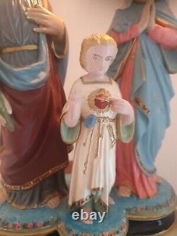 Rare Sculpture Statue Ancienne Sainte Famille Bois (Jesus Christ Joseph Marie)