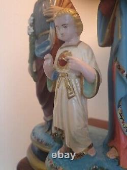 Rare Sculpture Statue Ancienne Sainte Famille Bois (Jesus Christ Joseph Marie)