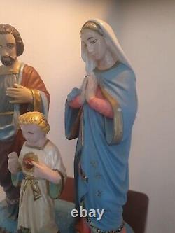 Rare Sculpture Statue Ancienne Sainte Famille Bois (Jesus Christ Joseph Marie)