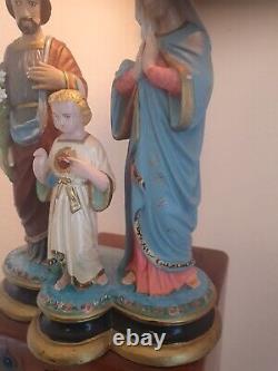 Rare Sculpture Statue Ancienne Sainte Famille Bois (Jesus Christ Joseph Marie)