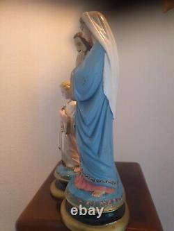 Rare Sculpture Statue Ancienne Sainte Famille Bois (Jesus Christ Joseph Marie)