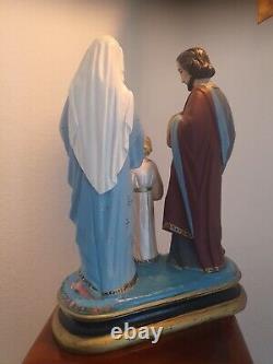 Rare Sculpture Statue Ancienne Sainte Famille Bois (Jesus Christ Joseph Marie)