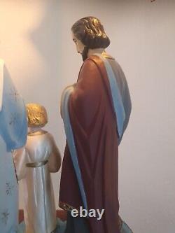 Rare Sculpture Statue Ancienne Sainte Famille Bois (Jesus Christ Joseph Marie)