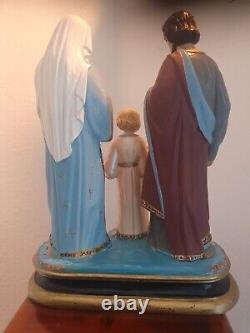 Rare Sculpture Statue Ancienne Sainte Famille Bois (Jesus Christ Joseph Marie)