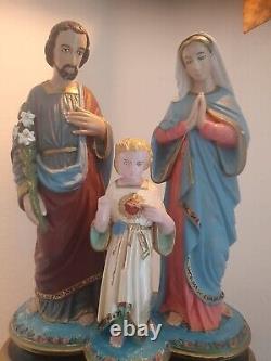 Rare Sculpture Statue Ancienne Sainte Famille Bois (Jesus Christ Joseph Marie)